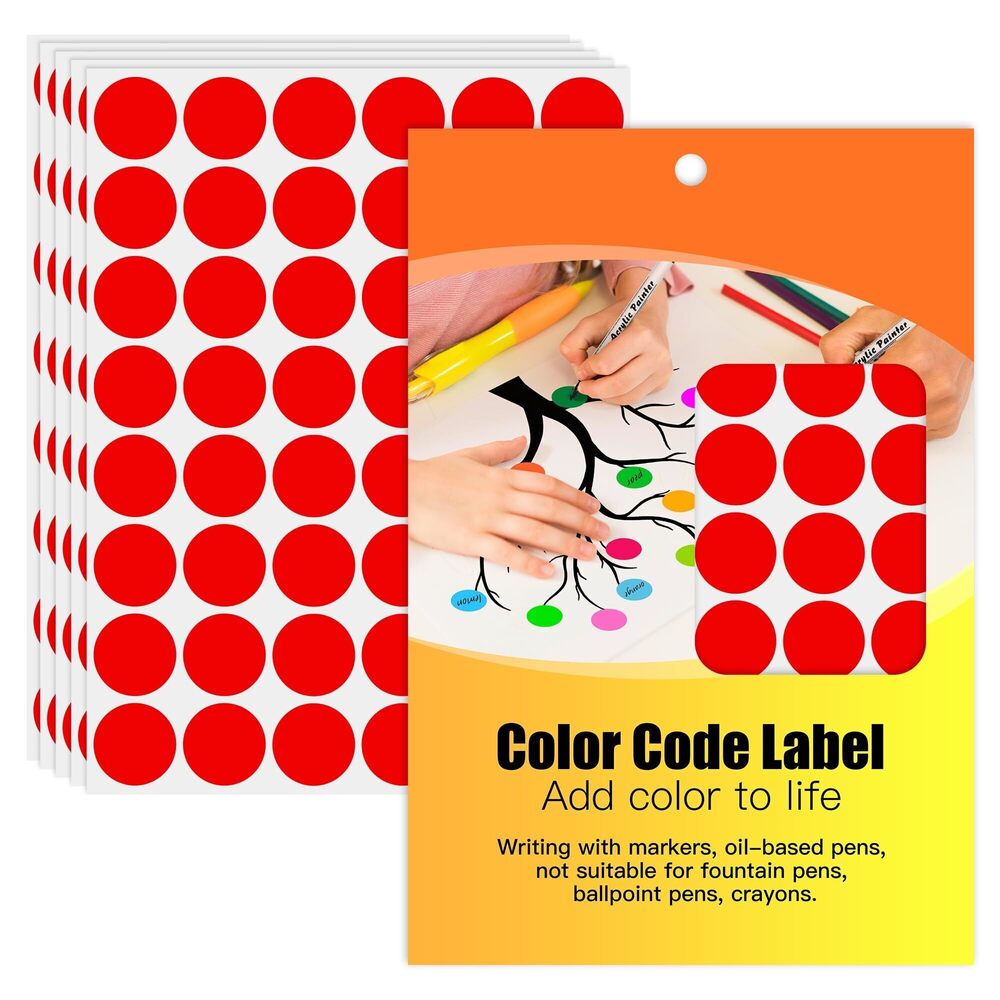 2793 1 Inch Colored Dot Stickers Round Labels 720 Dots, 15 Sheets - Round